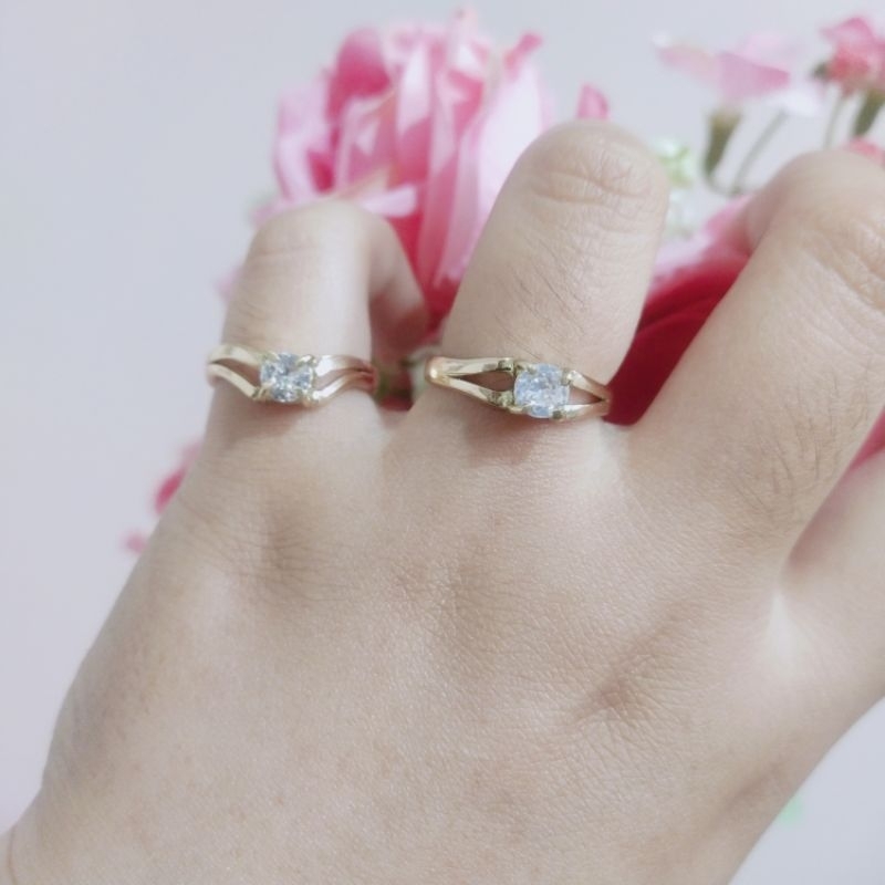 Emas Swasa Cincin Solitaire Tunangan Permata Mewah Tunangan Lapis Emas Awet Dalam kuningan