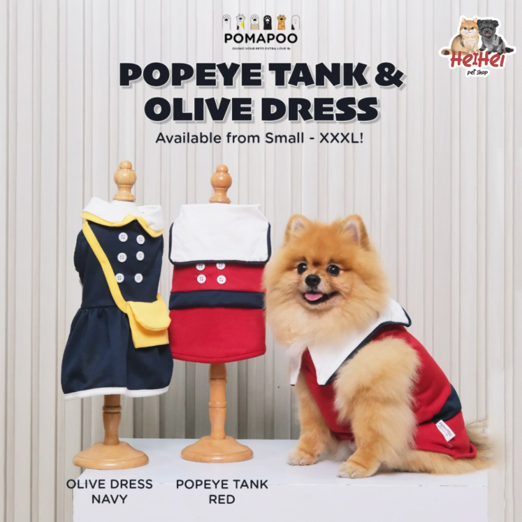 Baju Kaos Kucing Anjing POPEYE TANK and OLIVE DRESS JANTAN BETINA - Pomapoo Baju Anjing Kucing Lucu 