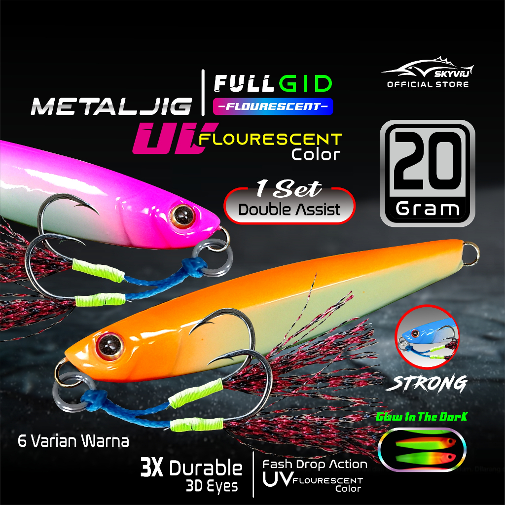 Metal Jig 20 Gram SKYVIU JPX UV Full GID 20g Glow In The Dark Umpan Malam 20gr Micro Jig 20gram Mikr