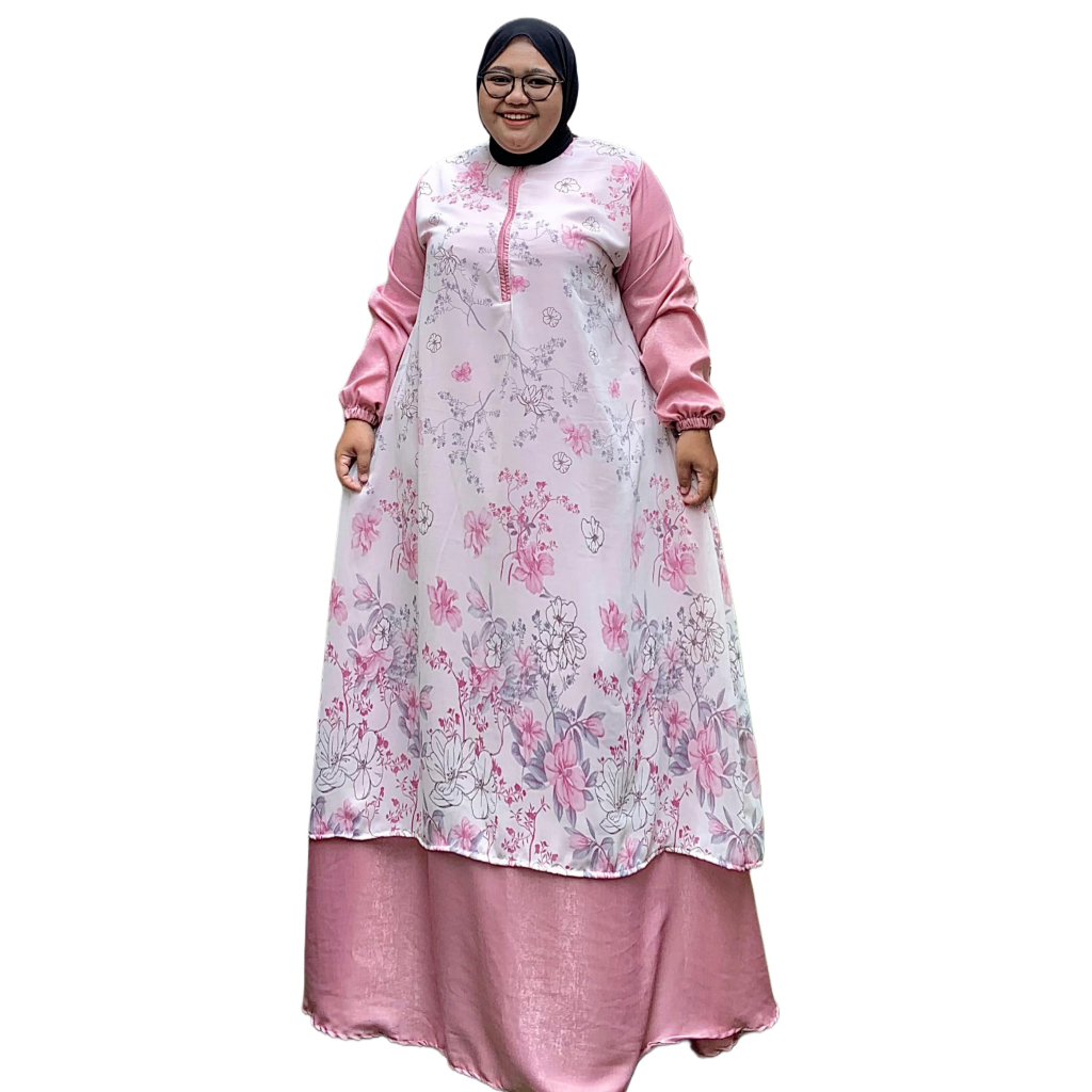 Zeba | Masayu Gamis 2 Layer Jumbo LD 120 130 140 150 Ceruti Sabrina Silk Gaun Dress Lebaran Mewah