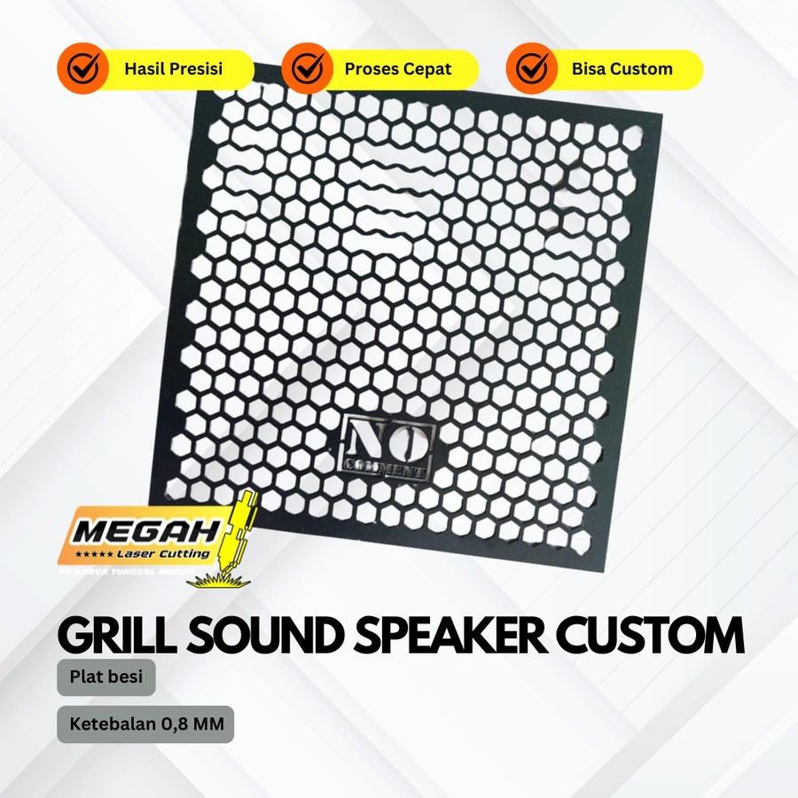 Grill Custom Sound Nama Plat Besi Laser Cutting 0,8 MM