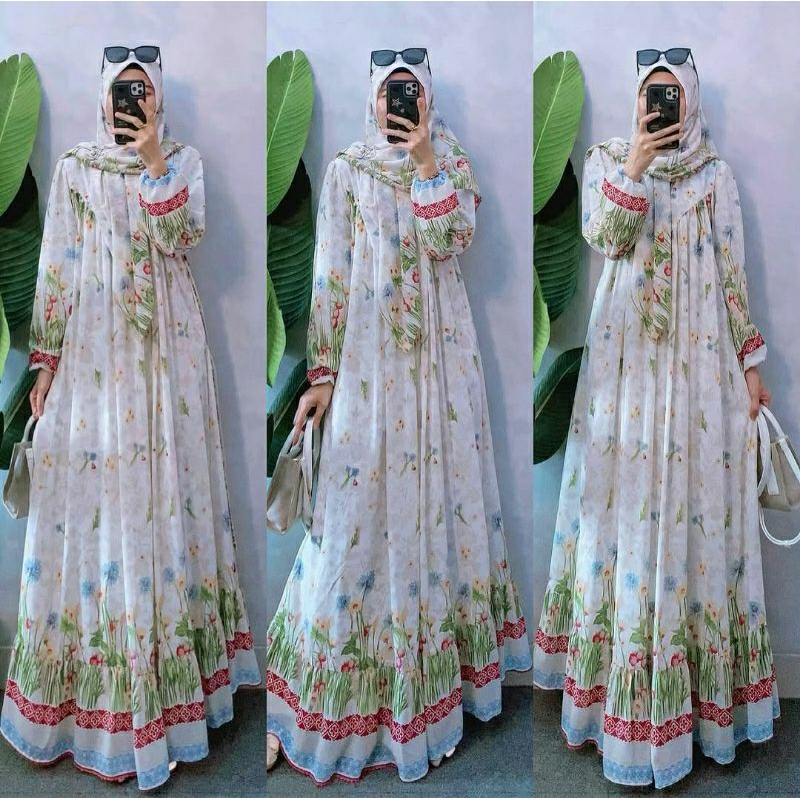 Strawberry Hijab Set, setelan bahan Cerutty import full furing fit XXL ld 112 zipper busui termurah 