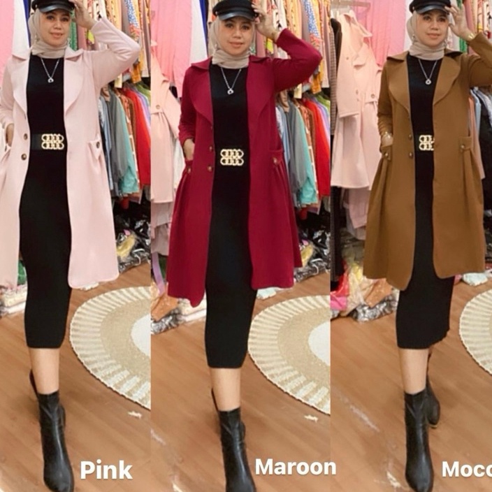 Istimewa Monza Long Blazer Korean Style  Bahan Suede Import  Jacket Panjang Wanita
