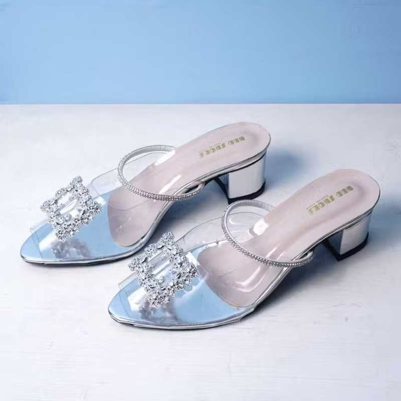 Sepatu Heel kaca Wanita Hak Tahu 3cm Kekinian/Sendal Pesta