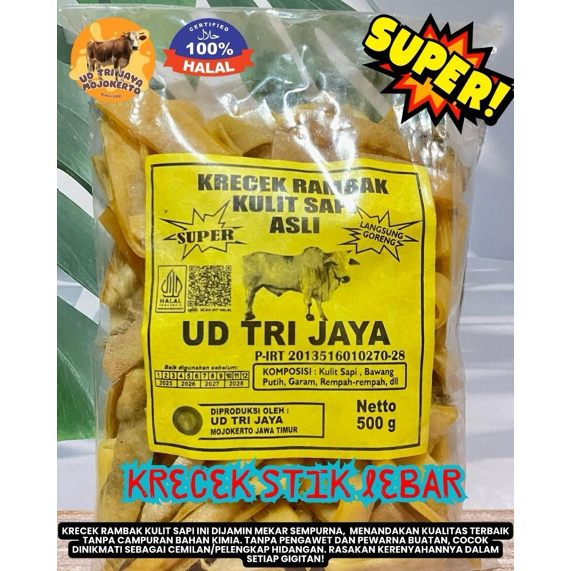 

[Krecek Stik Lebar] UD TRI JAYA Krecek Rambak Kulit Sapi 100% ASLI | Rambak Sapi Mentah | Kerupuk Kulit Sapi Tinggal Goreng | Asli Khas Mojokerto | Oleh Oleh Mojokerto