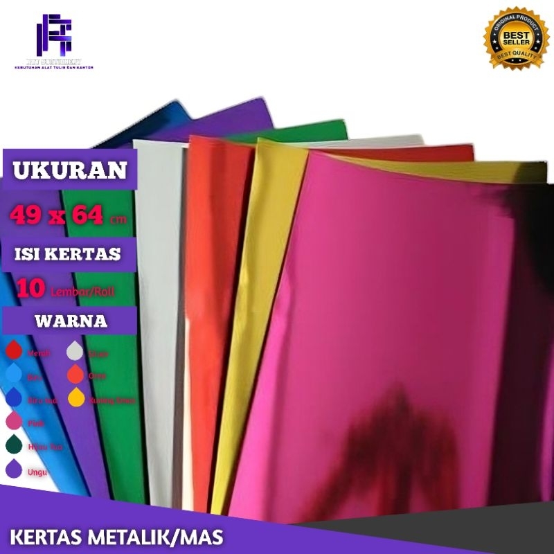 

Kertas Metalik/Mas/Mengkilap Warna Isi 10 Lembar