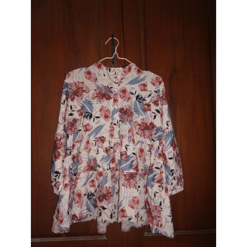 Kemeja Atasan Wanita Murah Katun Rayon Full Motif Bunga Bunga