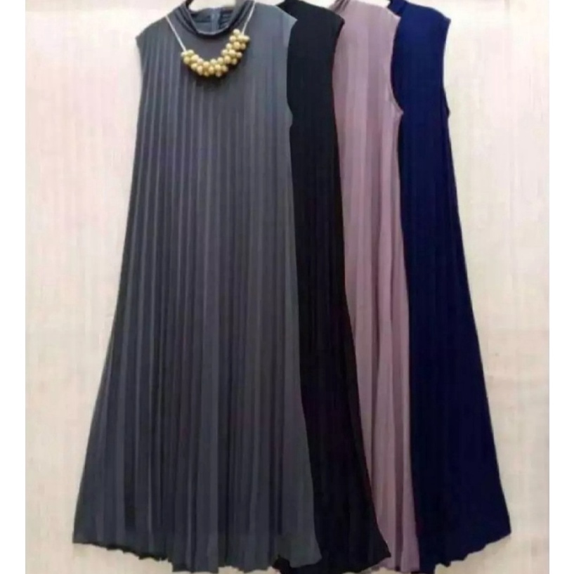 Terbatas LONG DRESS FULL PLISKET JUMBO  GAMIS WANITA DEWASA TANPA LENGAN