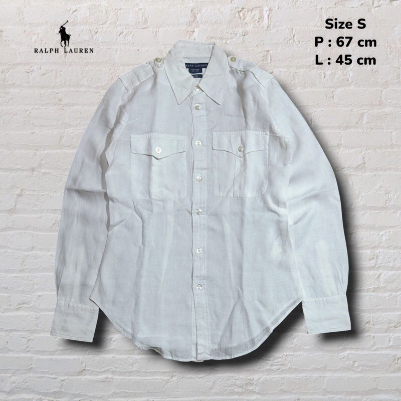 Size S Kemeja Panjang Linen Polo Ralph Lauren Putih Original Second Preloved #K61