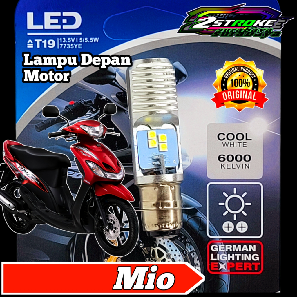 Lampu Depan Motor Yamaha Mio Sporty/Smile LED Putih Ac/Dc 12Volt Pengganti Dop/Bohlam Standart WrT19