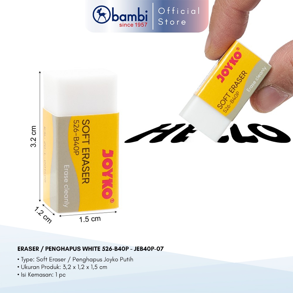

Joyko Eraser / Penghapus Pensil 526-B40P Putih