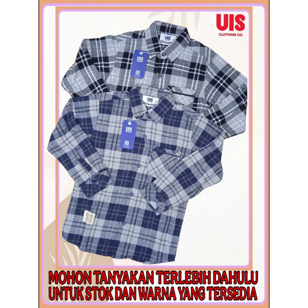 Uis Kids Kemeja Panjang Anak Laki-Laki kerah Bahan Flanel Bordir kotak-kotak Terbaru