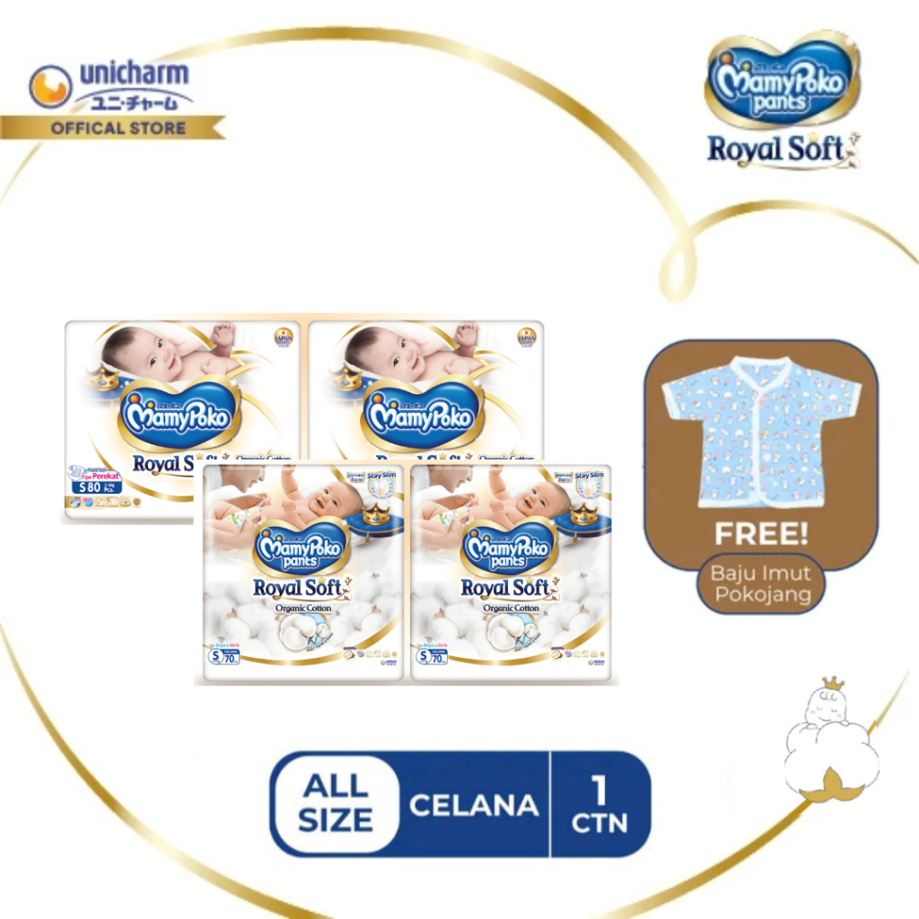 [Free Baju Imut Pokojang] - Mamypoko Royal Soft Organic Cootton Size S 80 Perekat & S 70 Celana - 2 