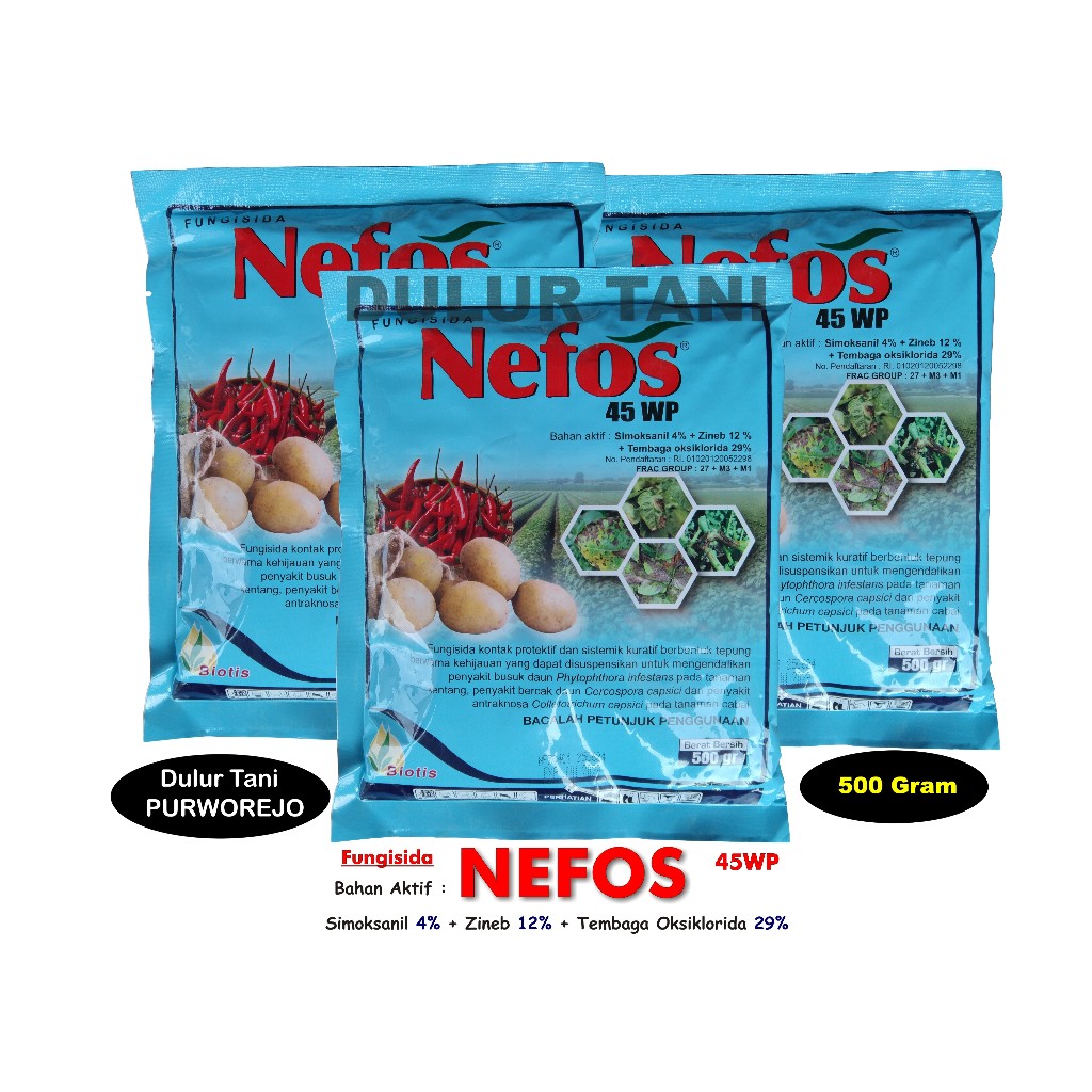 Fungisida NEFOS 500 gram Bahan Aktif Tembaga Oksiklorida 29% Zineb 12% dan Simoksanil 4%