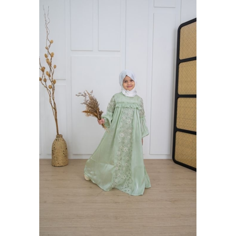 Princessa Flami Shimmer Sage Flowers Muslim Dress G1324