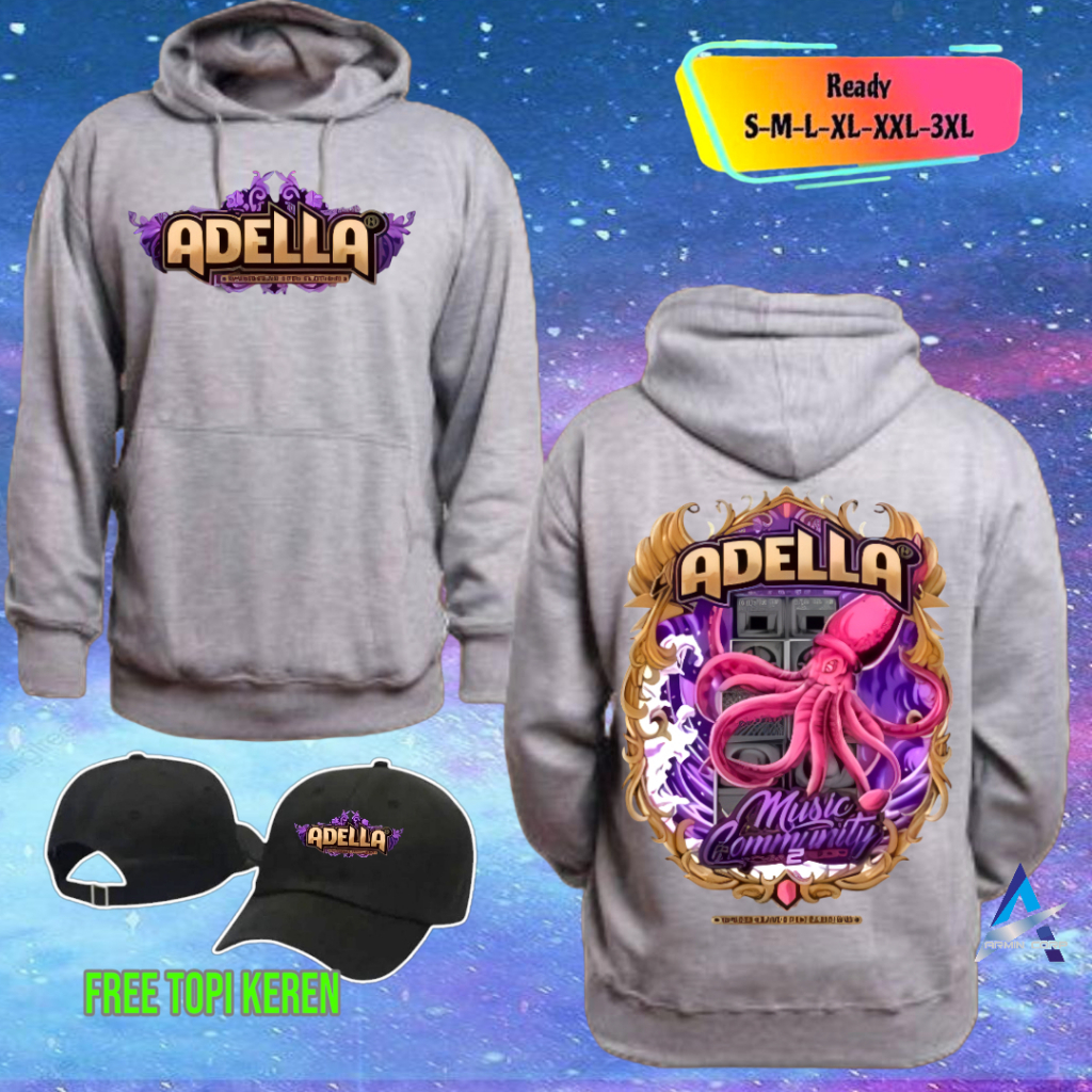 HOODIE JUMPER ADELLA MUSIC COMMUNITY CUMI CUMI NEW DESIGN FULL COLOR BAHAN REAL KATUN FLEECE FREE TO