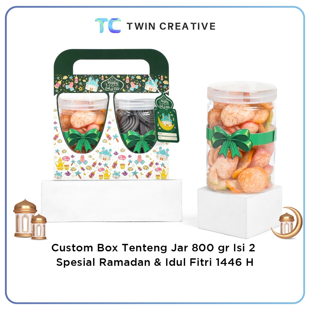 

Custom Packaging Box Toples Kue Kardus Hampers Lebaran Kotak Kue - Box Tenteng Jar 800 Ramadhan Isi 2 Toples