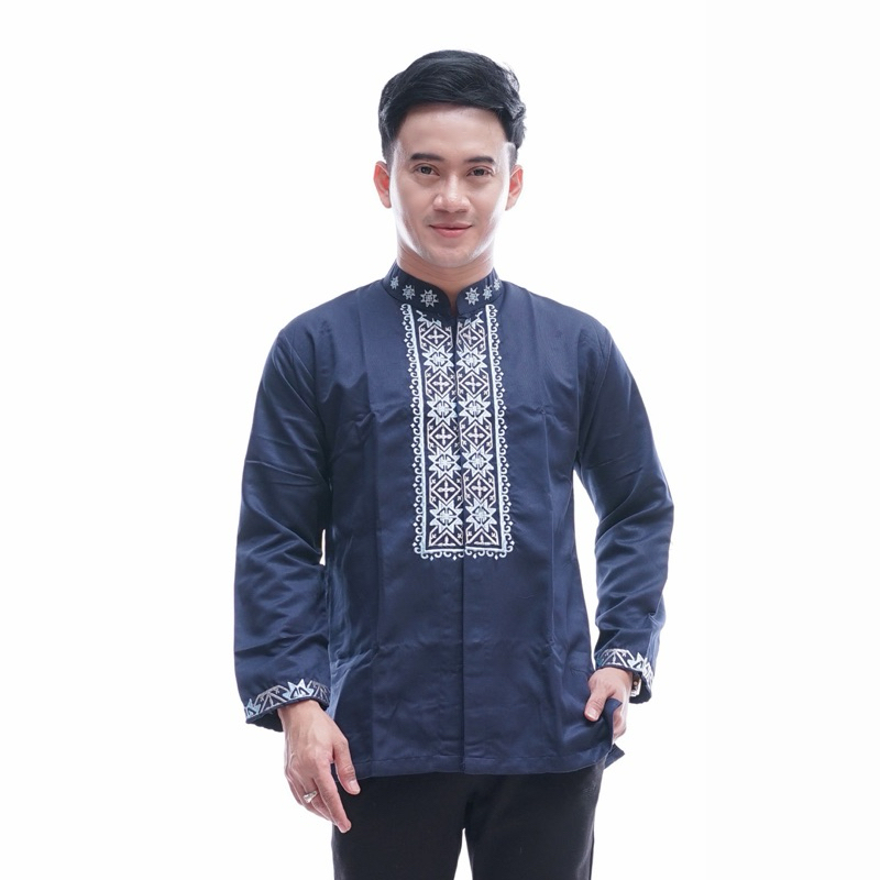 Al-khaj Baju Koko Muslim Bordir V2 Kerah Bordir Lengan Panjang Oblong