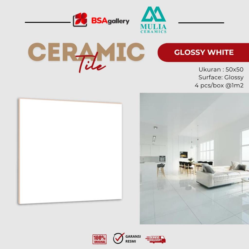 KERAMIK MULIA ACCURA 50X50 GLOSSY WHITE PUTIH POLOS MURAH /LANTAI KERAMIK TILE