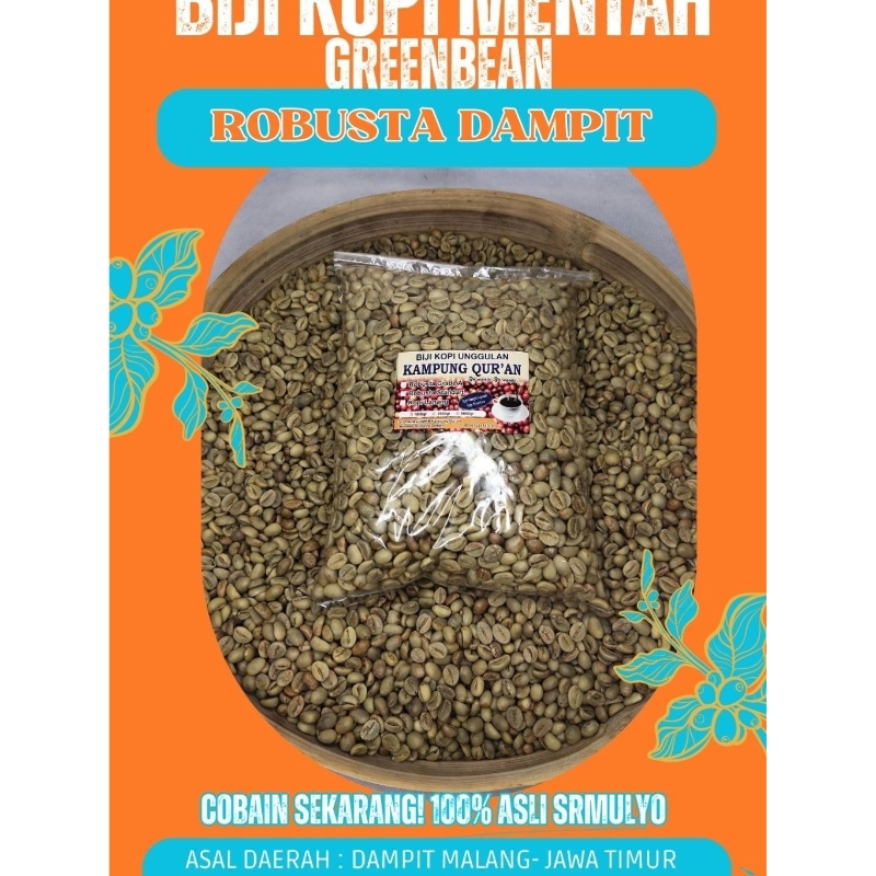 

jiqu 5kg robusta dampit biji kopi mentah greenbean g1 sortir dm 7-8mm