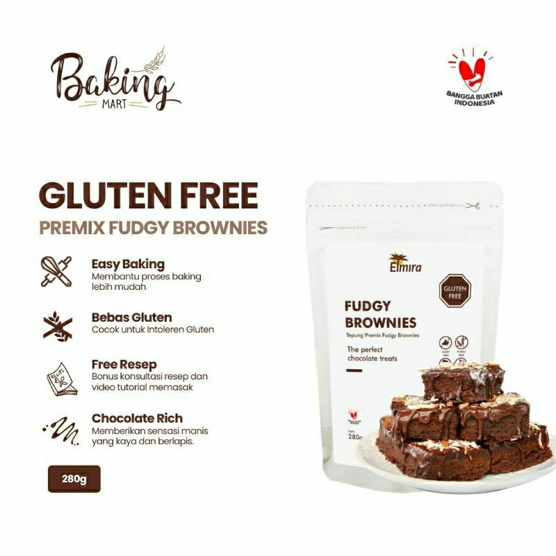 

Brownies Premix 240 gram Elmira / Dark Chocolate Brownies / 3 loyang Brownies / Brownies kukus / Brownies panggang / Brownies Gluten Free / Gluten Free Cake / Gluten Free Brownies