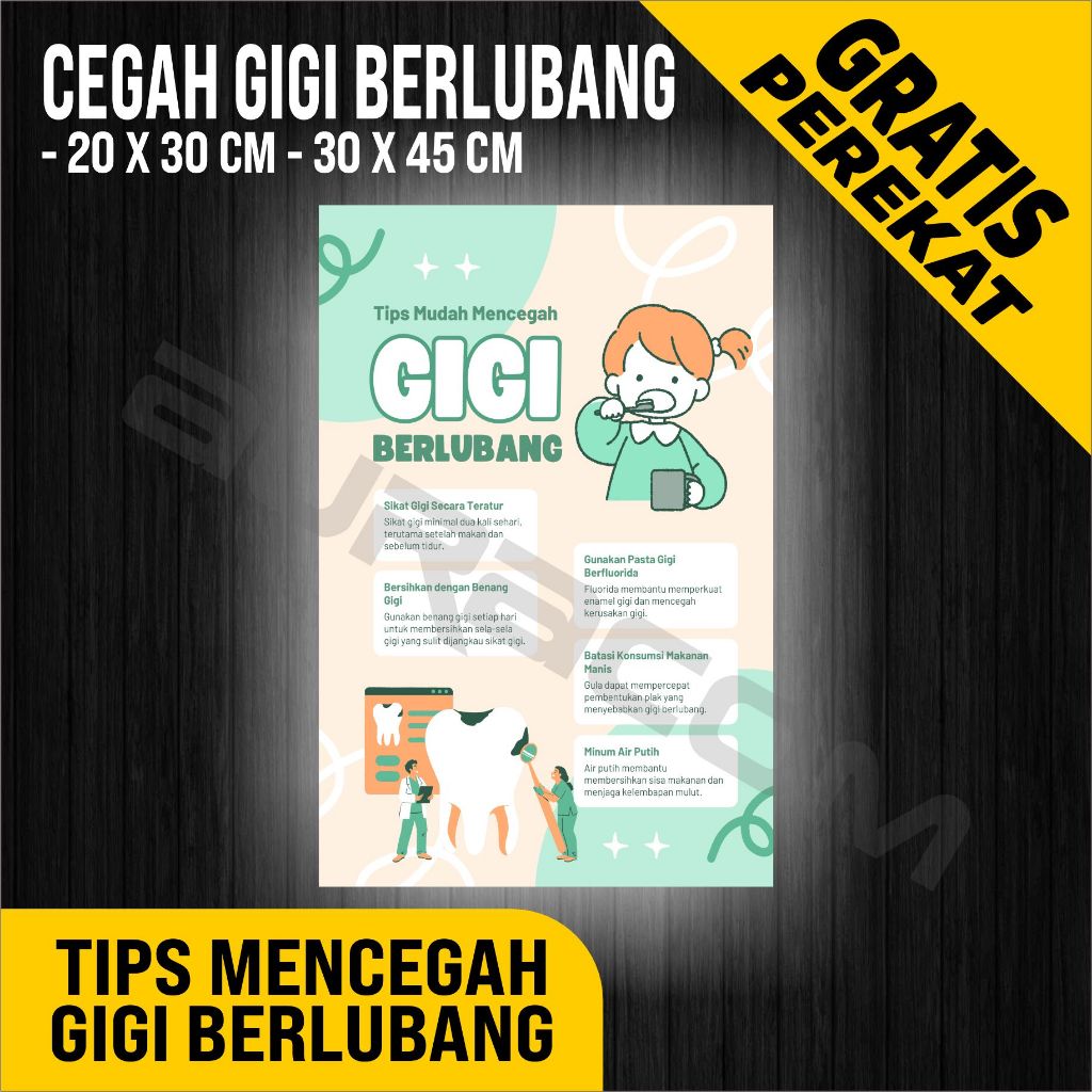 

PAPAN AKRILIK dan STIKER, POSTER TIPS MENCEGAH GIGI BERLUBANG, CUSTOM, FREE DESAIN ( A 482 )
