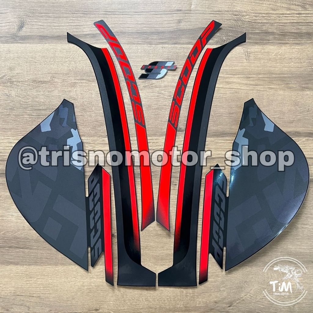 striping Honda Scoopy hitam full lis merah 2020 2021