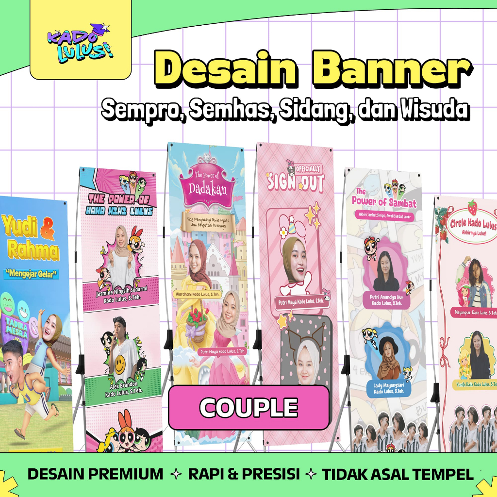 [COUPLE] KADO LULUS Banner Spanduk Sidang Skripsi Wisuda Sempro Semhas Desain Unik Lucu #2