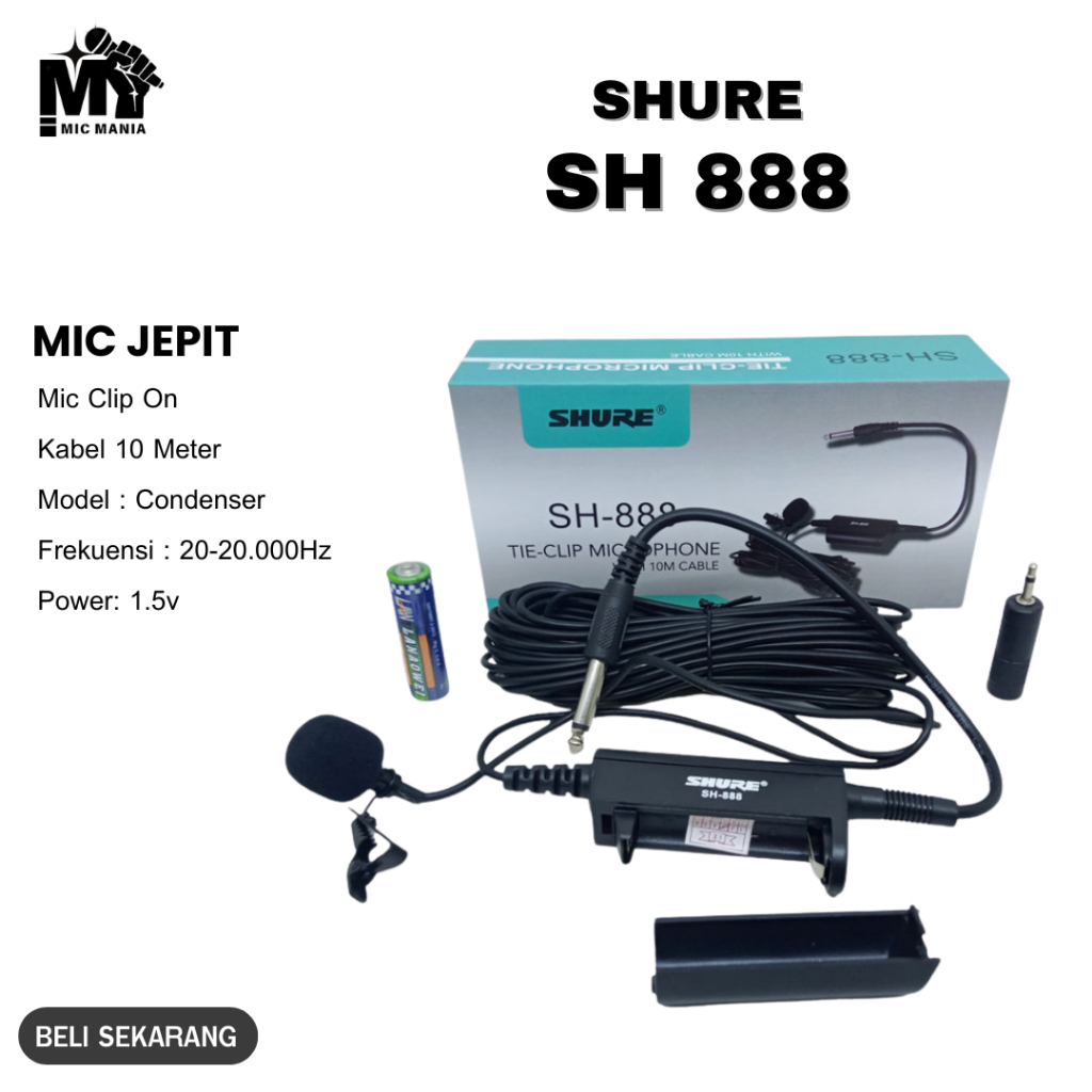 Mic Clip On Kecil SH-888 Mic Kancing / Mik Jepit Microphone Clip On Kabel panjang Mik Imam Masjid