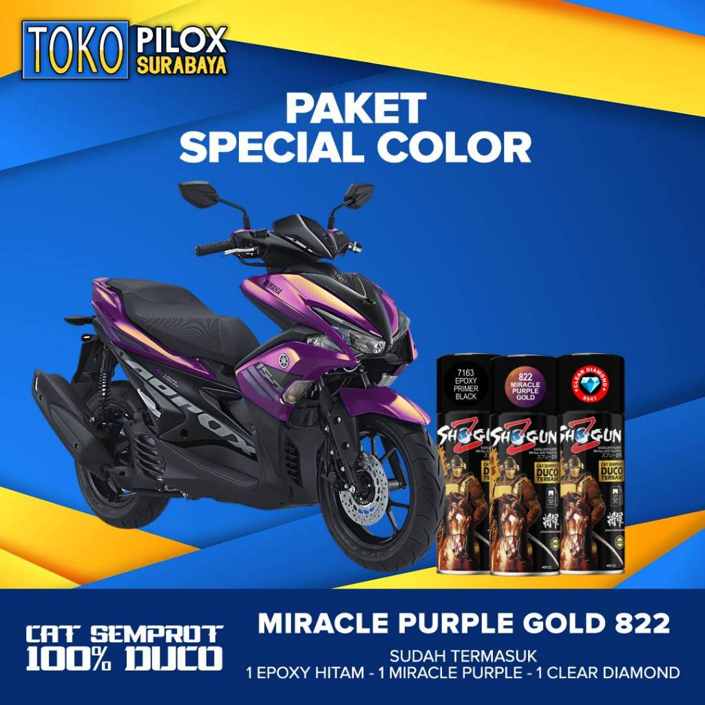 Paket Cat Semprot Duco Ungu Bunglon Emas - Shogun Z Duco Miracle Purple Gold 822 - Cat Otomotif/Akse
