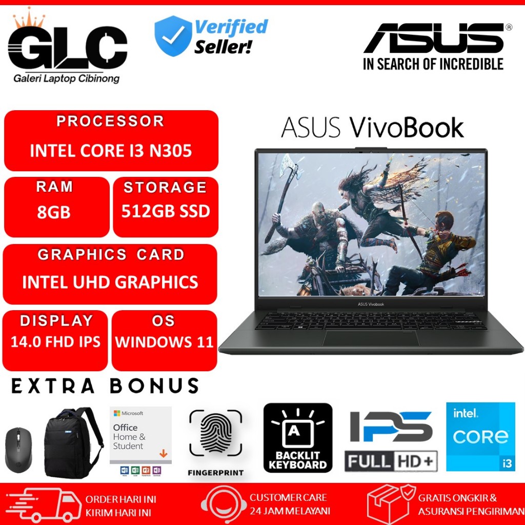 ASUS VivoBook GO 14 E1404GA Intel Core i3 N305 FHD IPS 512GB SSD Windows11