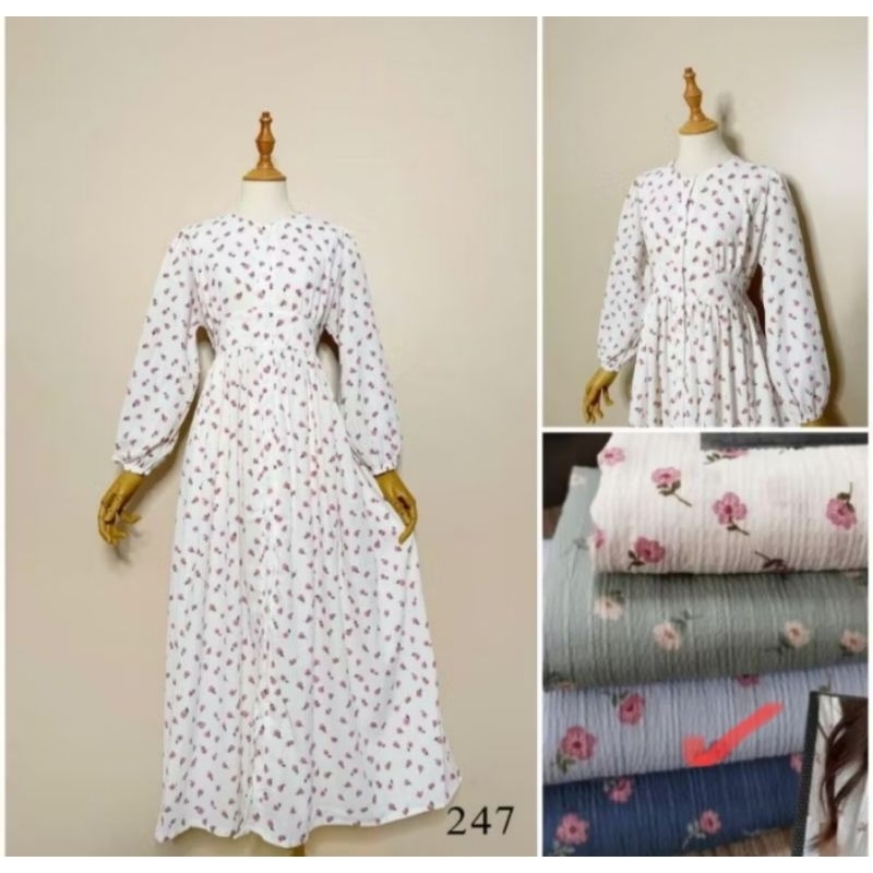 dress jadore motif flower blue lebaran preloved