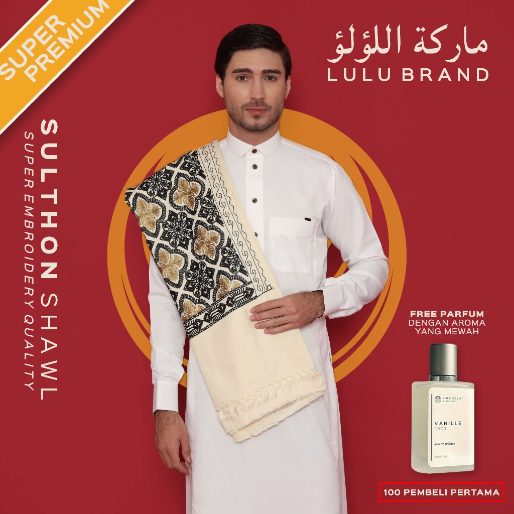 Sorban Kashmiri Pria Motif Sulam Full Bordir Rida Super Premium Surban Arab LULU BRAND 638EB Sulthon