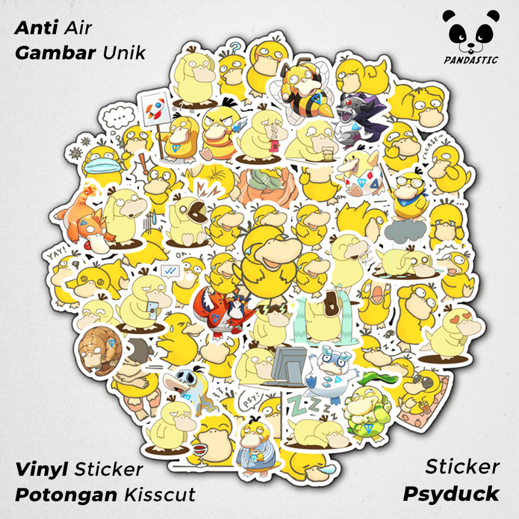 

Stiker Tempel Psyduck Pokemon Anime Kartun Film Paper Vinyl Dekorasi Laptop Koper Tumbler Kulkas DIY