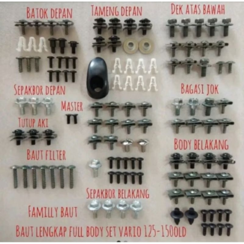 Baut Lengkap Fullset Body Honda Vario 125-150 OLD