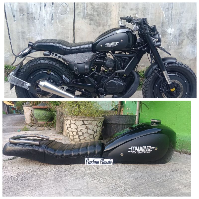 Paket Jok Japstyle Motor custom Scrambler dan Tangki Japstyle motor Custom Tiger Megapro Thunder Sco