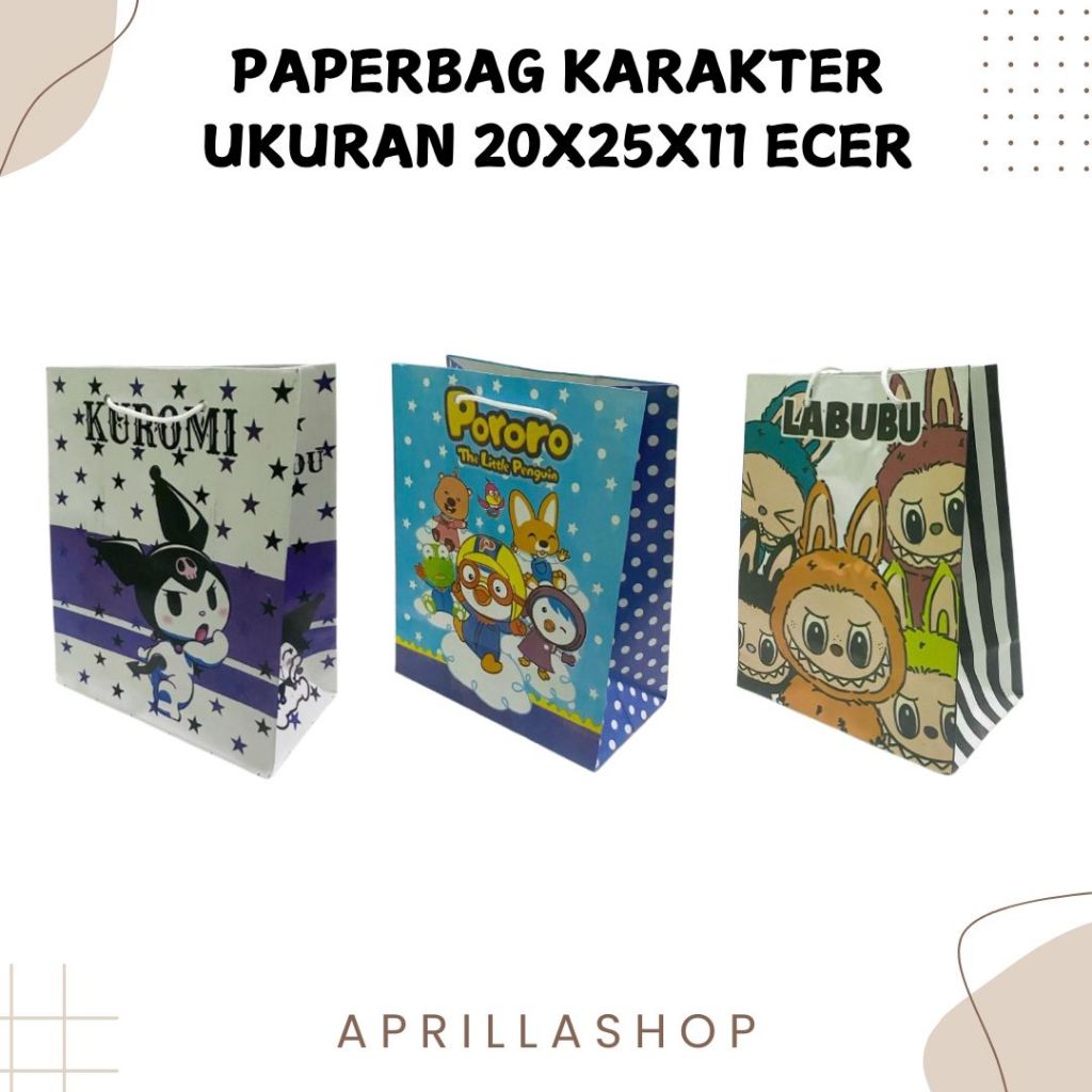

( ECER ) Paperbag Labubu Kuromi Hellokitty Babyshark Superhero Ukuran R6 / Tas Ulangtahun Karakter