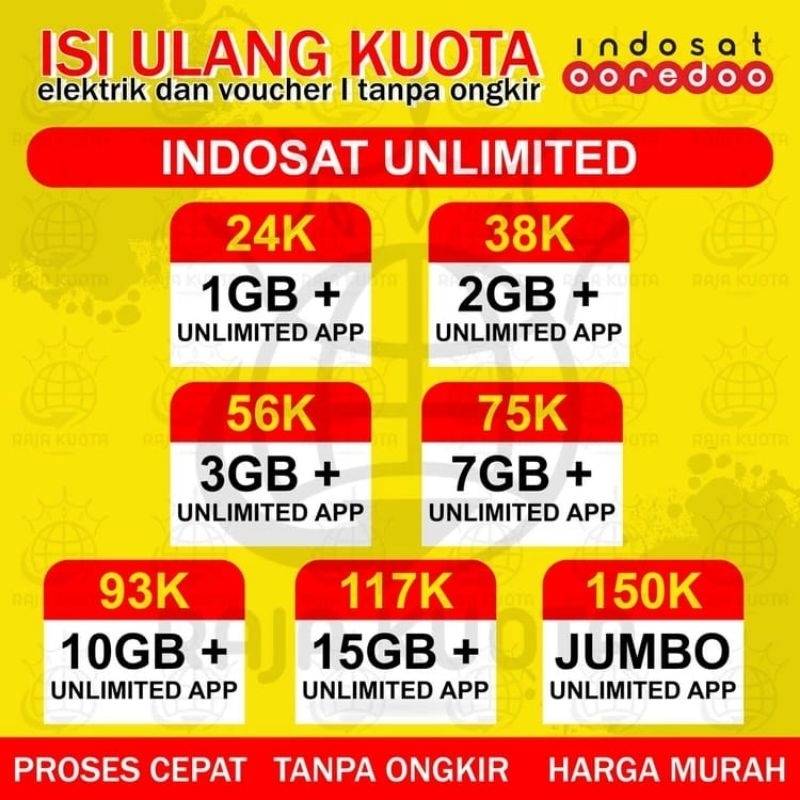 Inject Isi Ulang Kuota Indosat Freedom Unlimited 1GB 2GB 3GB 7GB 10GB 15GB Jumbo