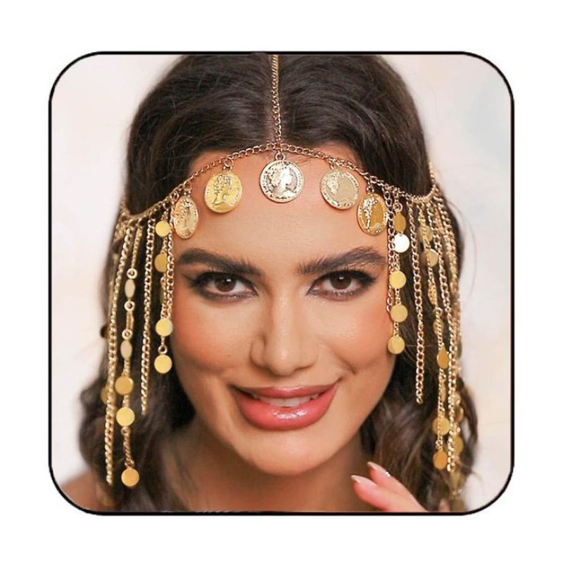 headpiece koin arabian, aksesoris kepala arabian,  headpiece rambut look arabian
