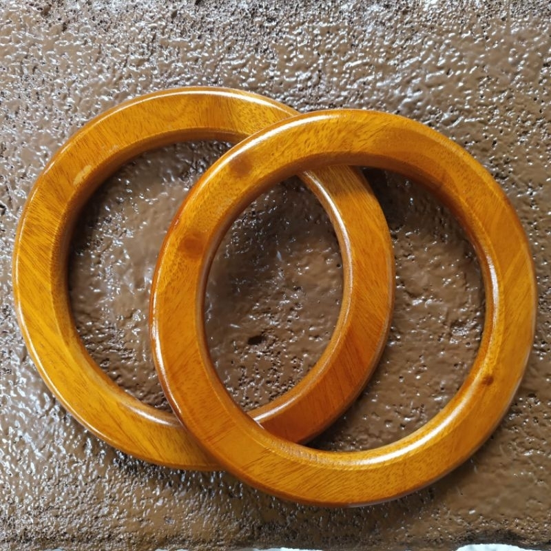 [Sepasang] Gagang Tas Kayu Model Ring / Handle Tas Kayu Bulat - Bahan Craft DIY
