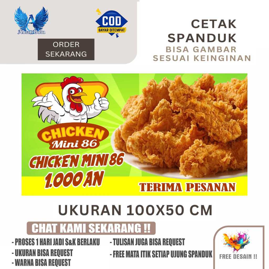 Cetak Spanduk Banner CHICKEN MINI 1000 AN Costom Desain