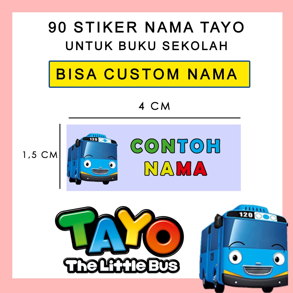 90 Stiker Nama Tayo The Little Bus | Stiker Nama Buku Sekolah | Stiker Buku Tayo Custom Nama Sendiri