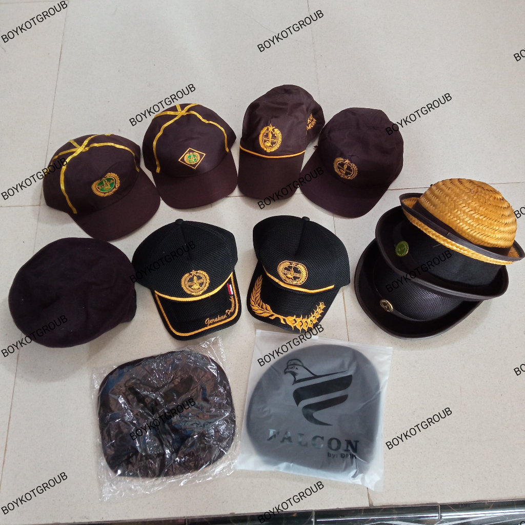 topi pramuka lengkap topi baret pramuka topi boni topi pembina topi bambu pramuka bijian