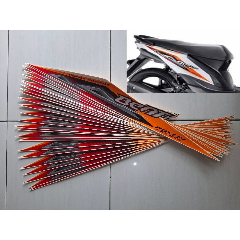 Sticker / Striping / Lis body motor Honda Beat 2014 Putih oranye ORIGINAL/ASLI satuan