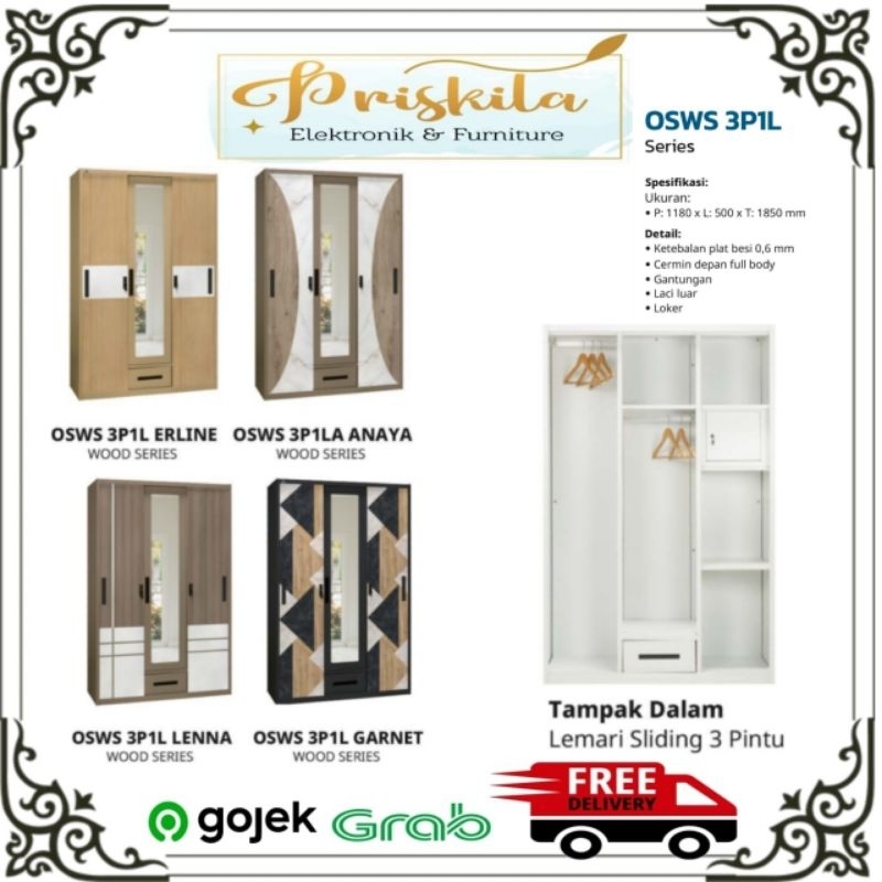 Lemari pakaian 3 pintu / Lemari pakaian 3 pintu sliding laci / lemari pakaian 3 pintu minimalis/ lem