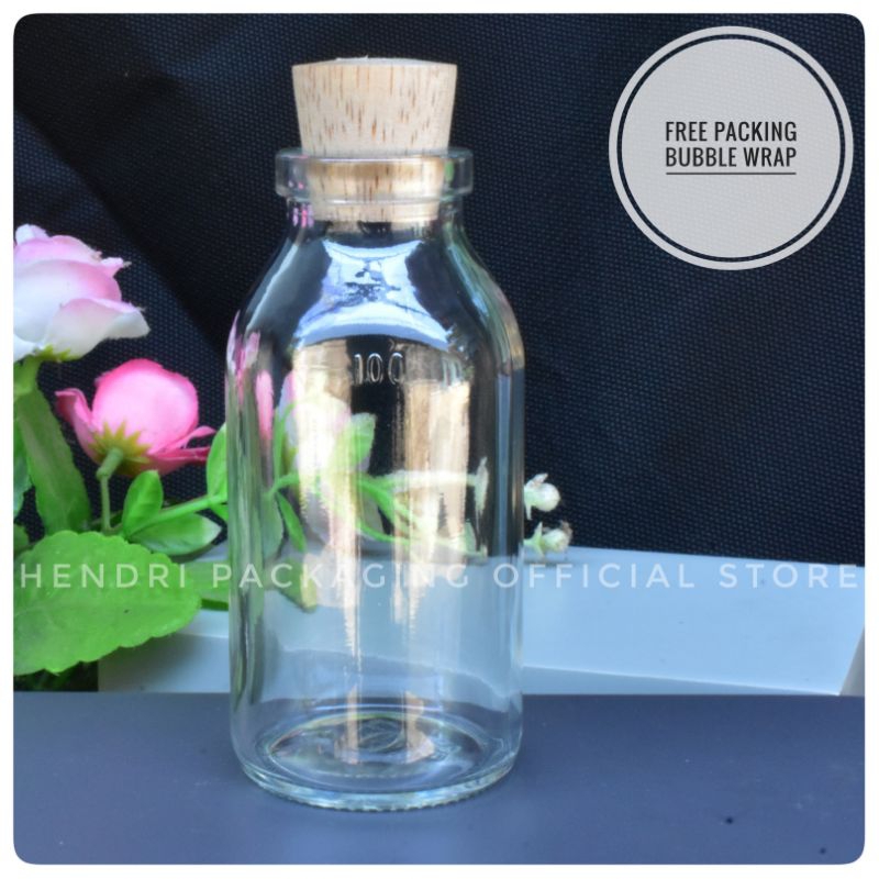 Botol Kaca Souvenir Vas Bunga 100ml Tutup Kayu Craft - Botol Kaca Hiasan Souvenir