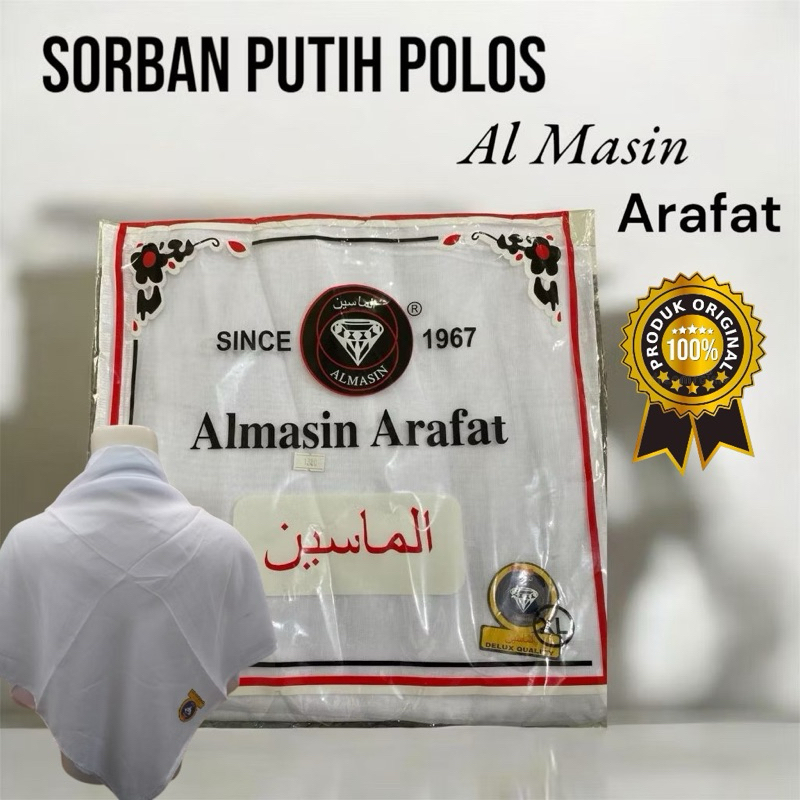 (COD) Sorban Putih Polos Almasin Arafat | Sorban Haji Bahan Katun Ringan di Pakai