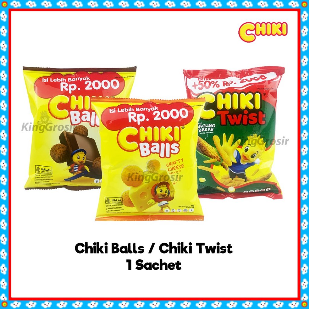 

Chiki Balls 16gr (1pcs) / Chiki Twist 22.5gr (1pcs) / Snack Chiki Jagung Lezat