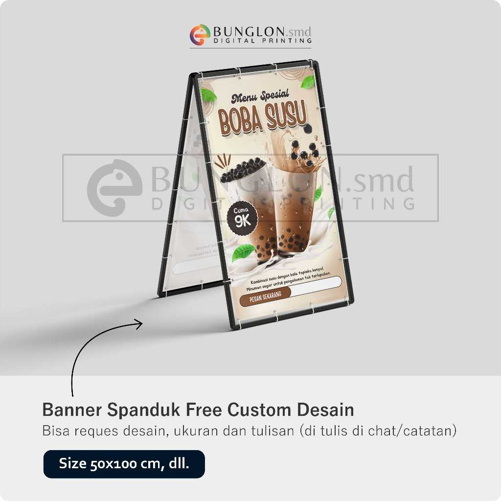 PRINT CETAK SPANDUK BANNER MENU SPESIAL BOBA CUSTOM