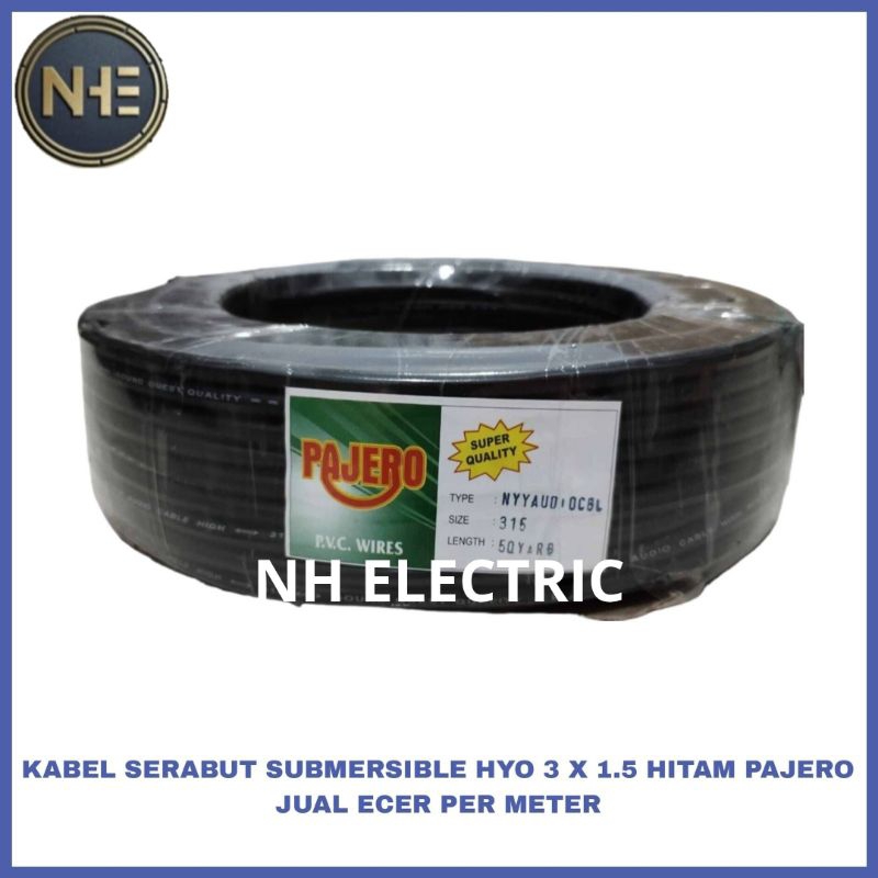 Kabel Hyo 3x1,5mm² Hitam Pajero Jual Ecer Per Meter - Kabel Serabut NyyHy 3x1.5mm² Pajero - Kabel Po